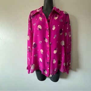 Vintage x New York Design Company Fuchsia Polka Dot Button Down Shirt 100% Silk